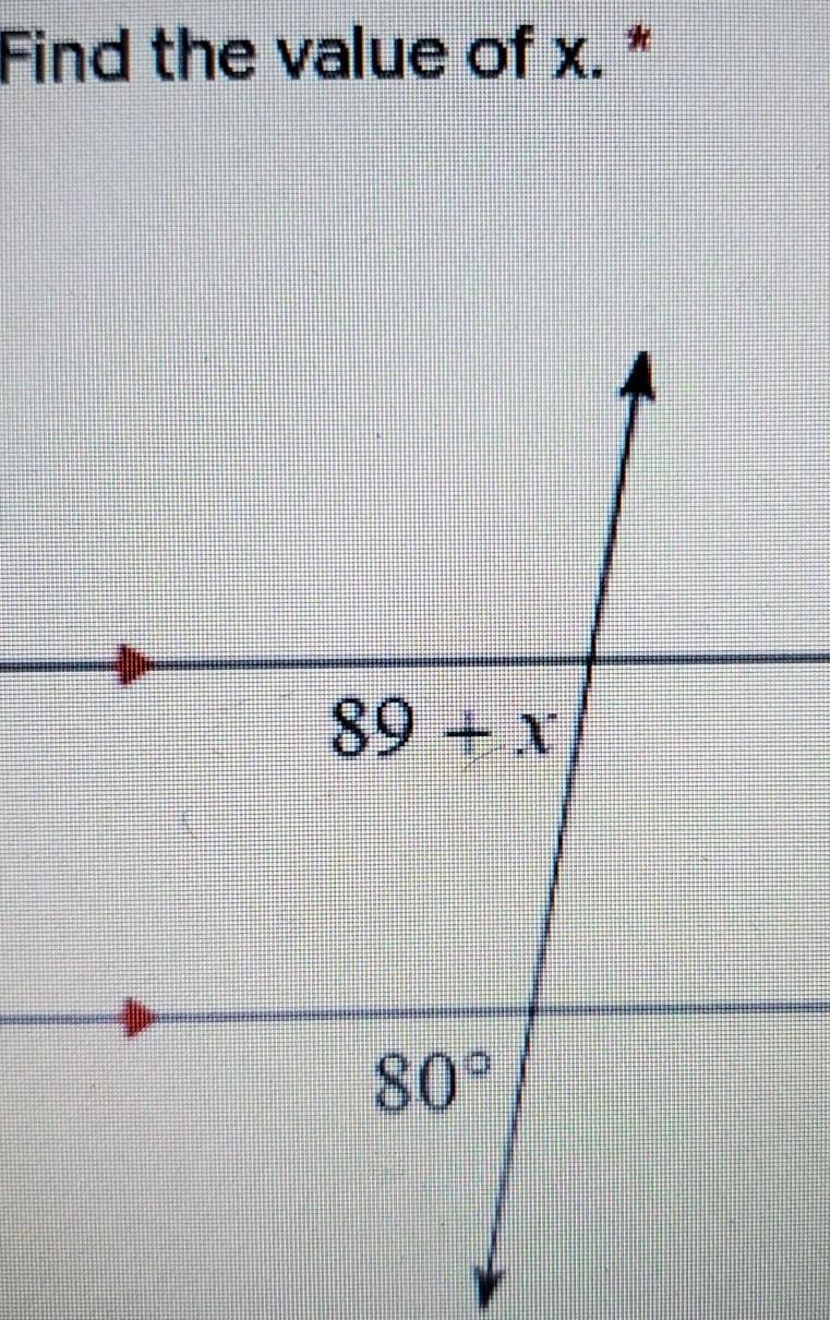 Find the value of x. 89 + × 80°​-example-1