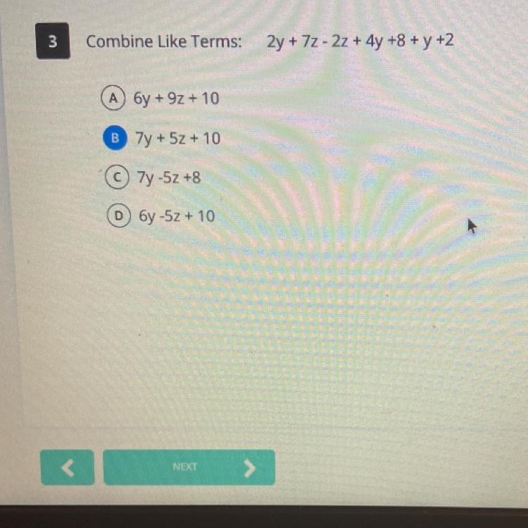 2y+7z-2z+4y+8+y+2 Combine Like Terms-example-1