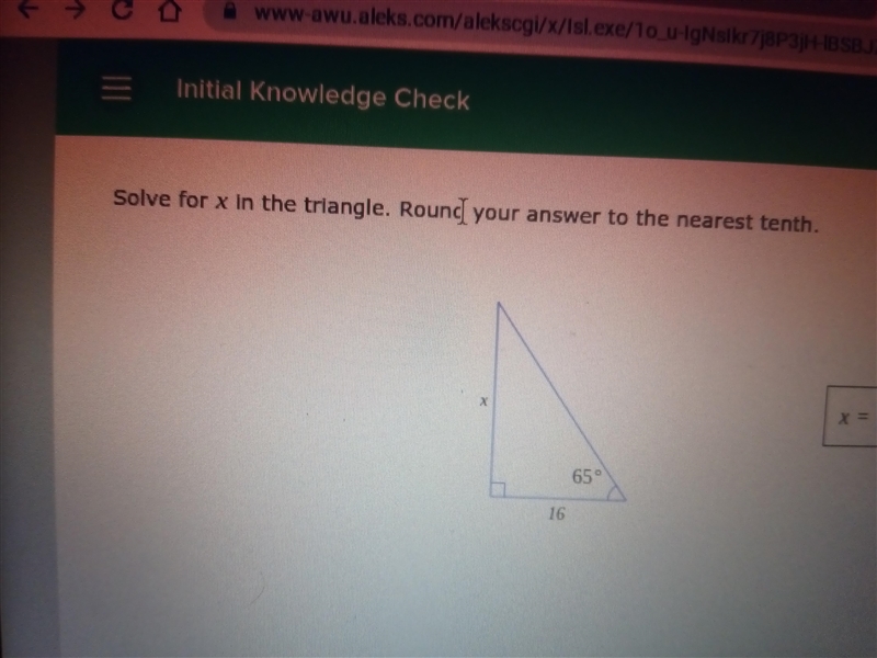 Solve for x in the triangle. Round your answer to the nearest tenth.-example-1