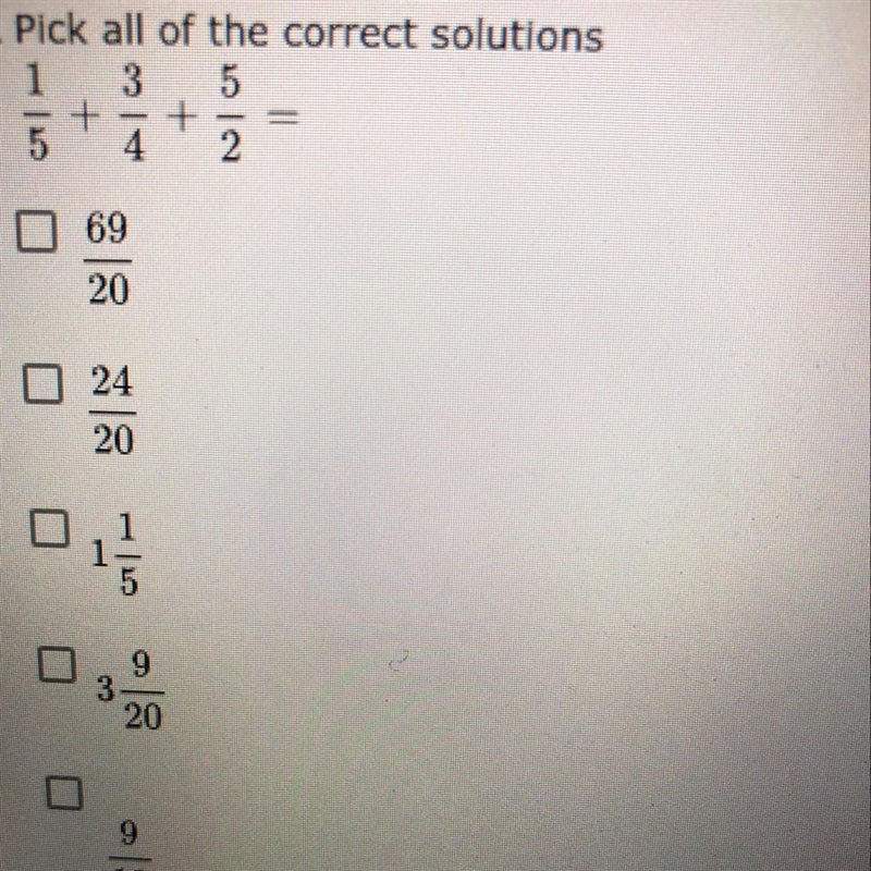 Pick all of correct solutions 1/5+3/5+5/2-example-1