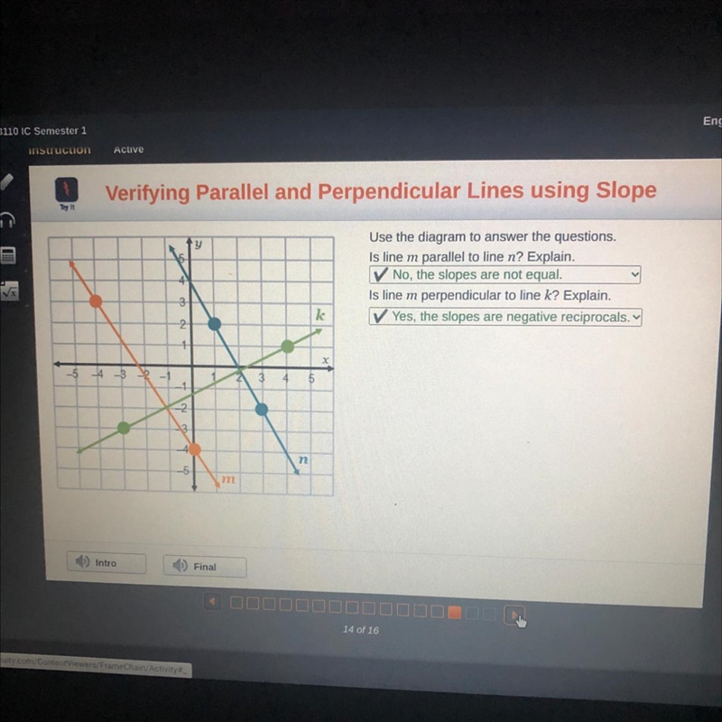 Use the diagram to answer the questions. Is line m parallel to line n? Explain. No-example-1