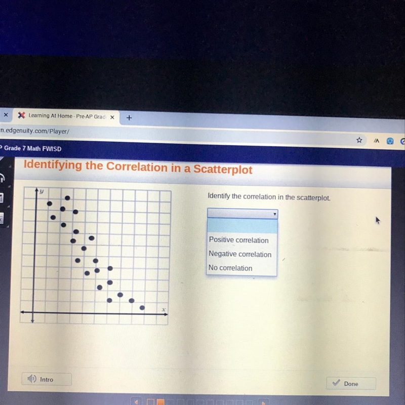 Identify the correlation in the scatterplot. Positive correlation Negative correlation-example-1