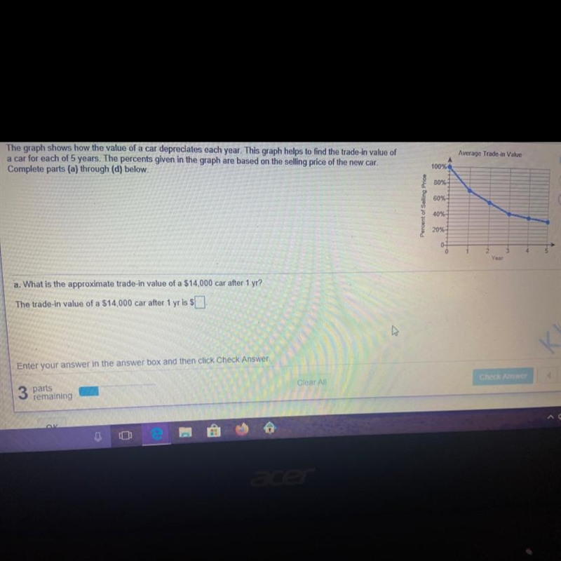 What is the approximate trade-in value of a $14,000 car after 1 year?-example-1