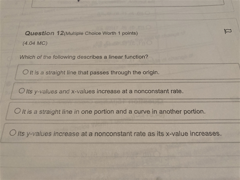 Which of the following describes a linear function-example-1