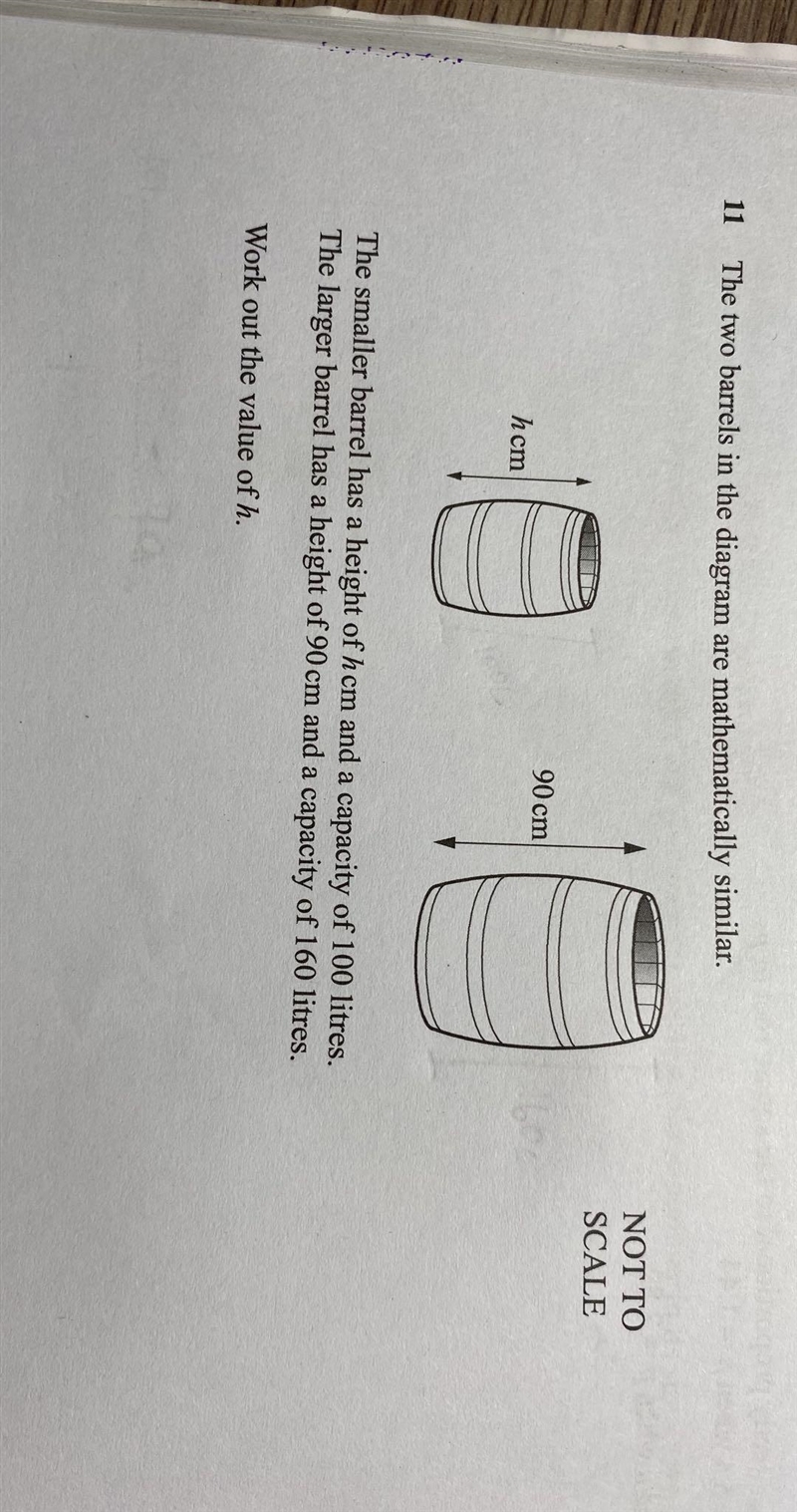 Two barrels are mathematically similar The smaller barrel has a height of hcm and-example-1