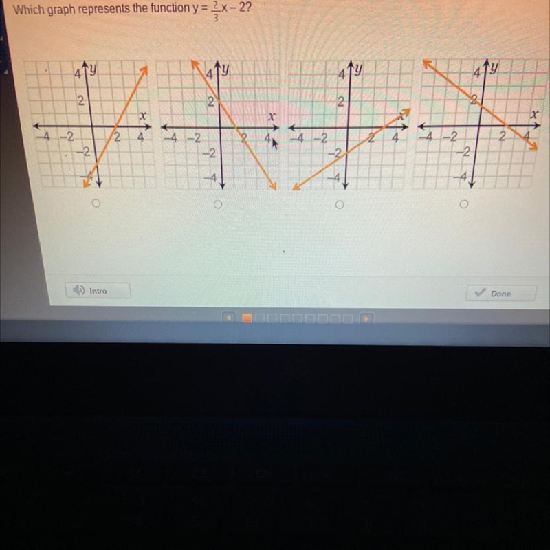 Which graph represents the function y = 2/3x-2-example-1