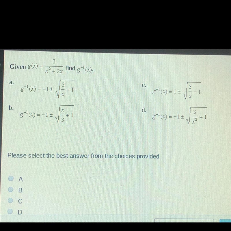 Given g(x)=3/x^2+2x find g^-1(x)-example-1