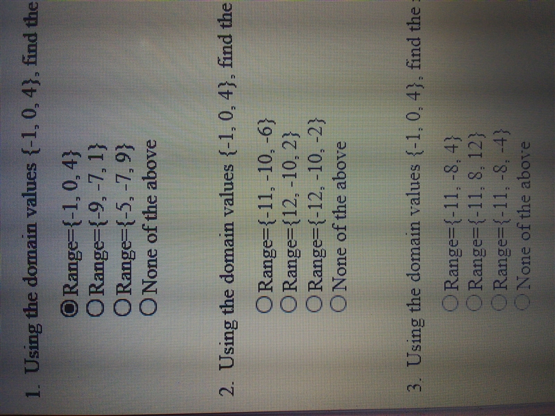 50 POINTS!PLEASE HELP 1. Using the domain values {-1, 0, 4} find the range values-example-1