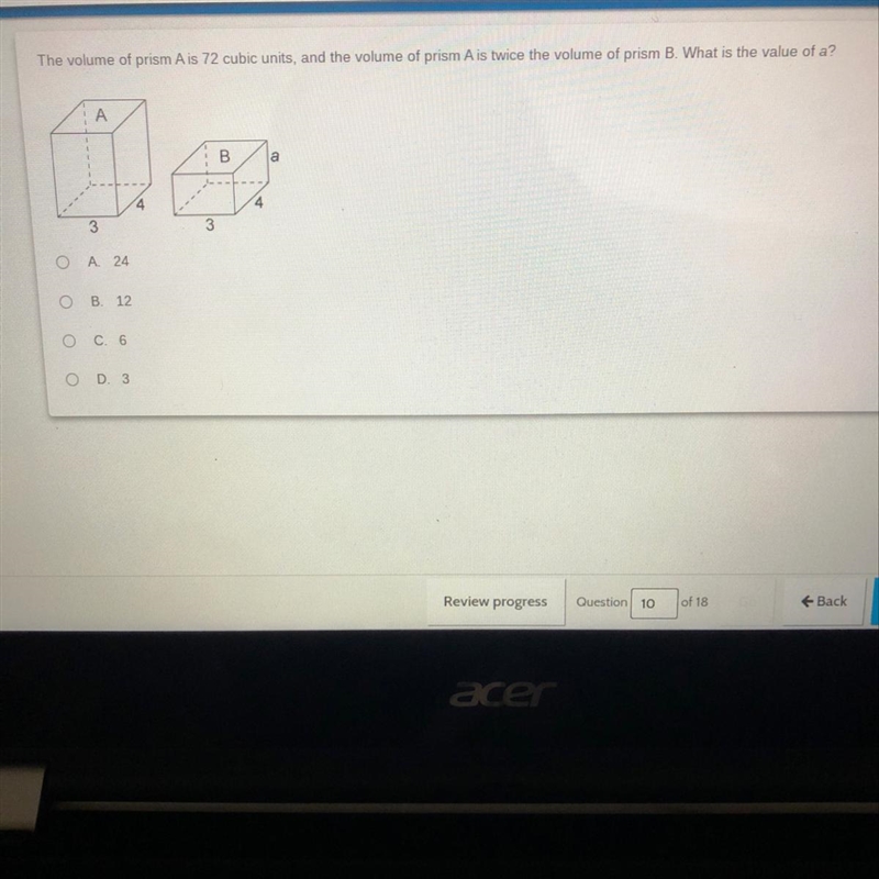 The volume of prism Ais 72 cubic units, and the volume of prism A is twice the volume-example-1