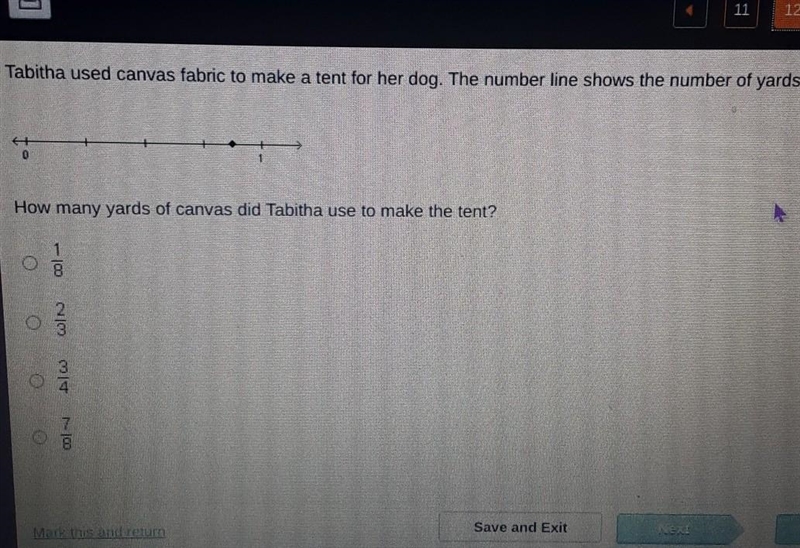 Tabitha used canvas fabric to make a tent for her dog. The number line shows the number-example-1