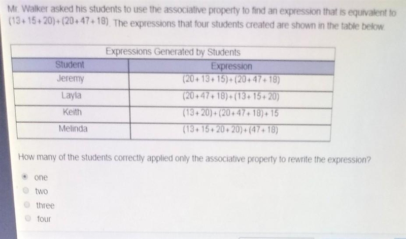 How many of the students correctly apply only associative property to rewrite the-example-1