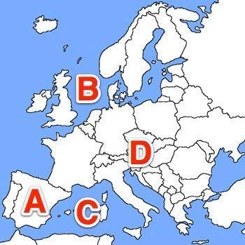 Which area on the map is home to the most petroleum fields in Europe? A) A B) B C-example-1