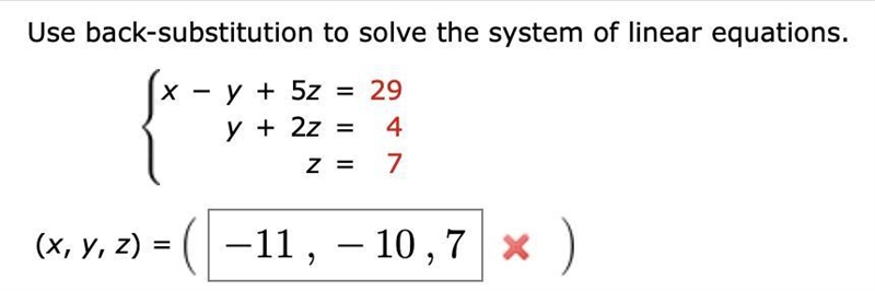 Use back-substitution to solve.-example-1