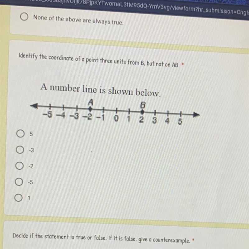 Identify the coordinate of a point three units from B, but not on AB." A number-example-1