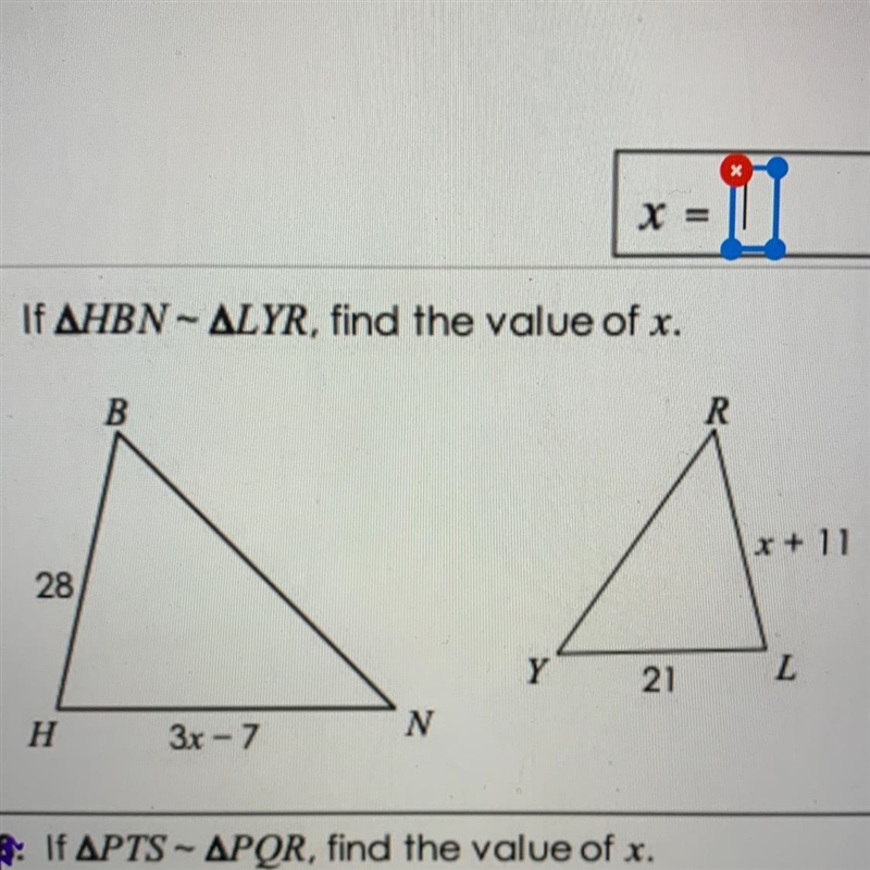 If HBN ~ LYR, find the value of x.-example-1