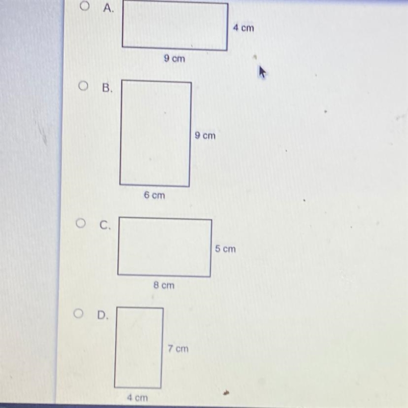 Which rectangle is similar to the one below? 8 cm 14 cm-example-1