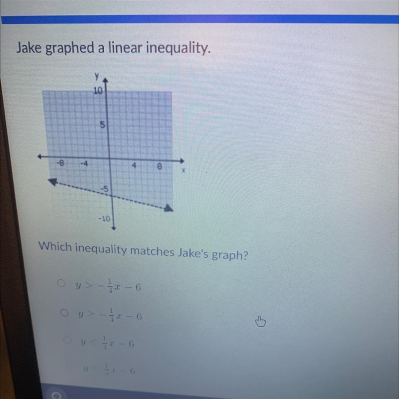 Which inequality matches jake’s graph?-example-1