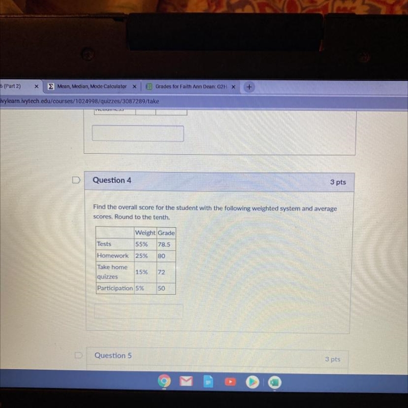 Find the overall score for the student with the following weighted system and average-example-1