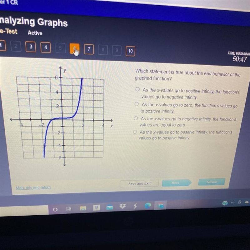 Which statement is true about the end behavior of the graphed function? O As the x-example-1