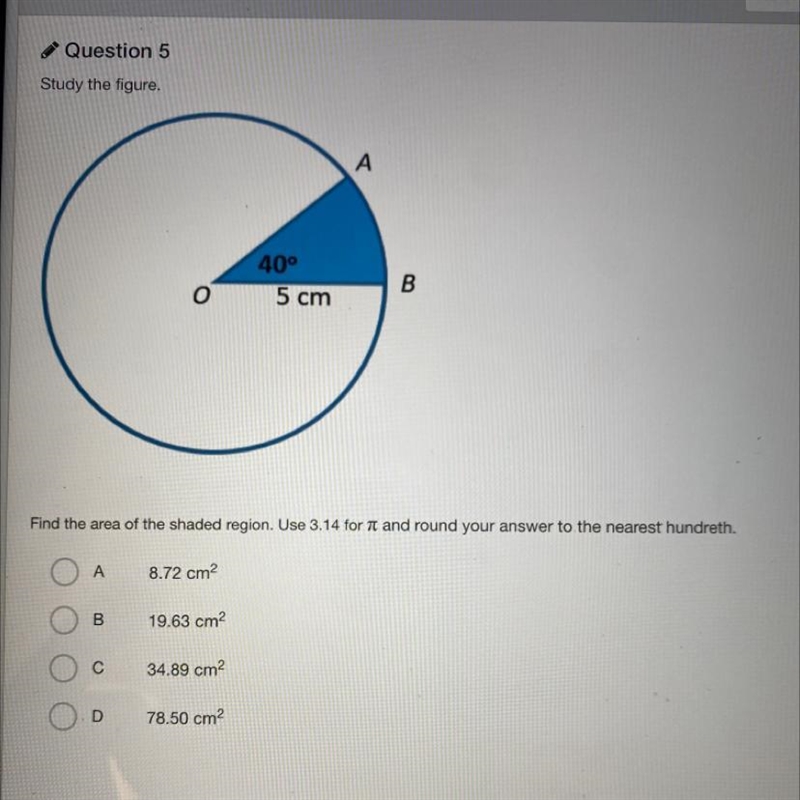 Study the figure. Find the area of the shaded region. Use 3.14 for it and round your-example-1