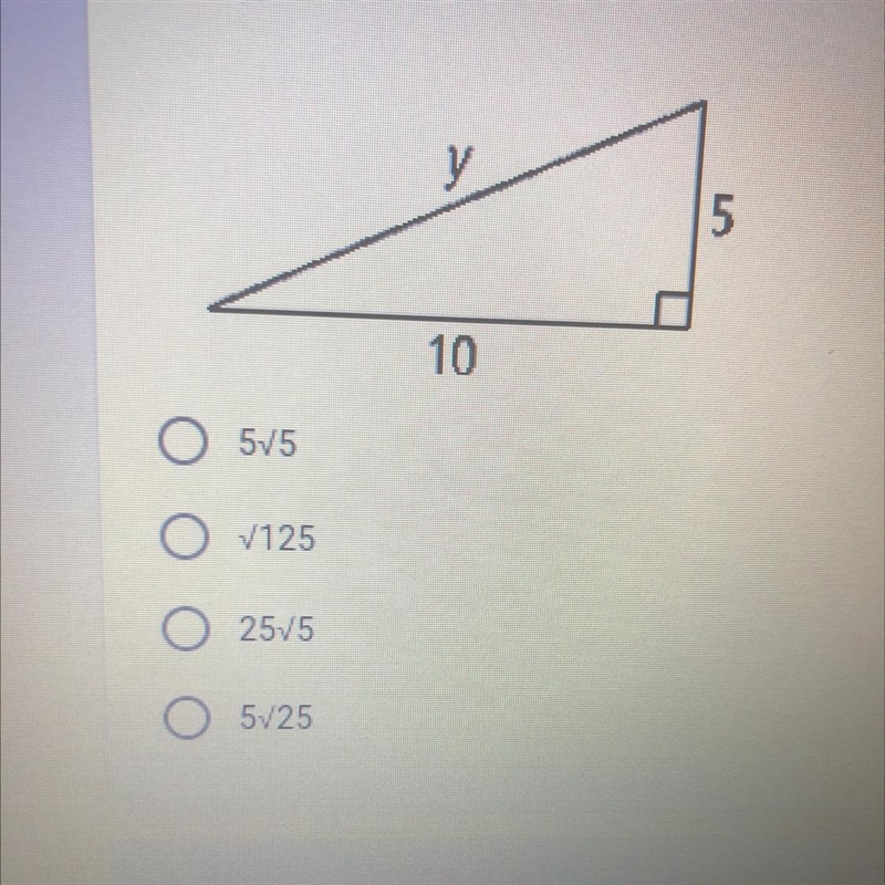 Find the value of y. Express in simplest radical form.-example-1