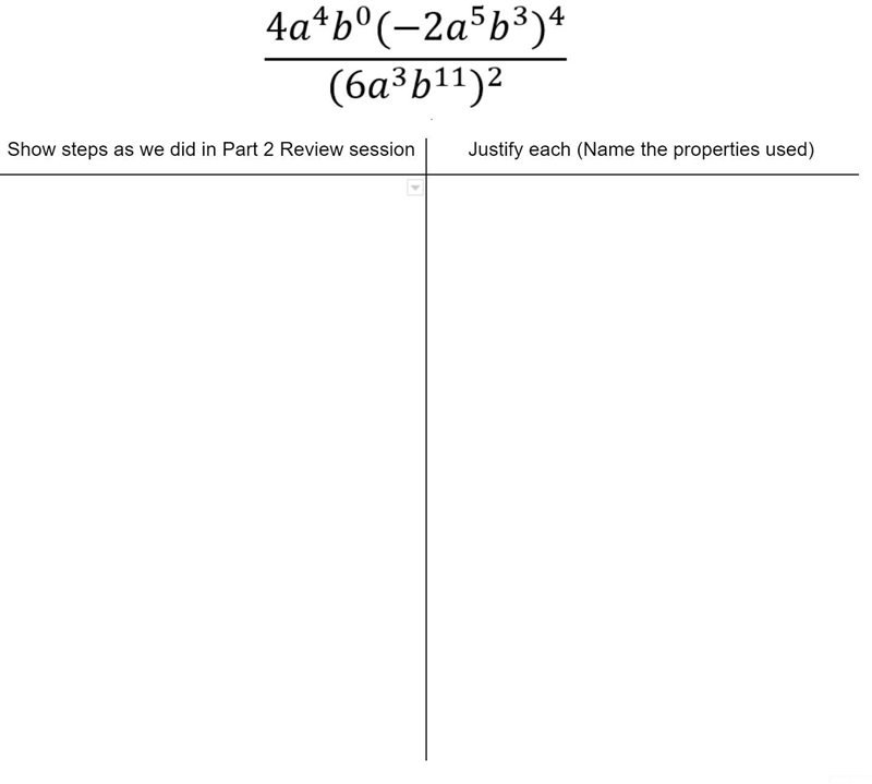 Simplify the following exponential expression. Show your work step by step and justify-example-1