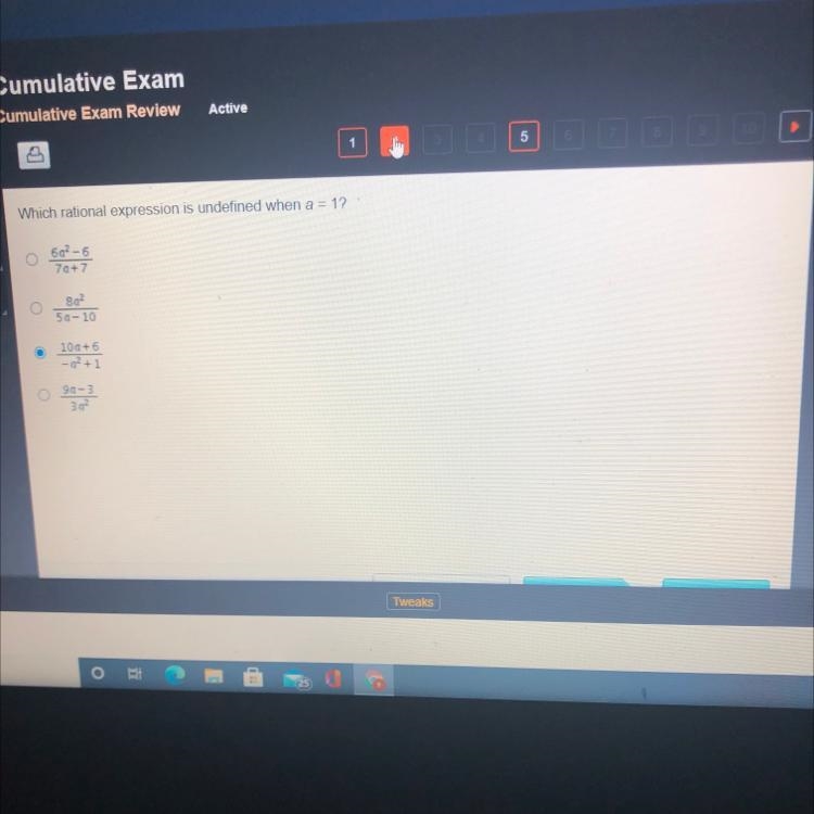 Which rational expression is undefined when a=1-example-1