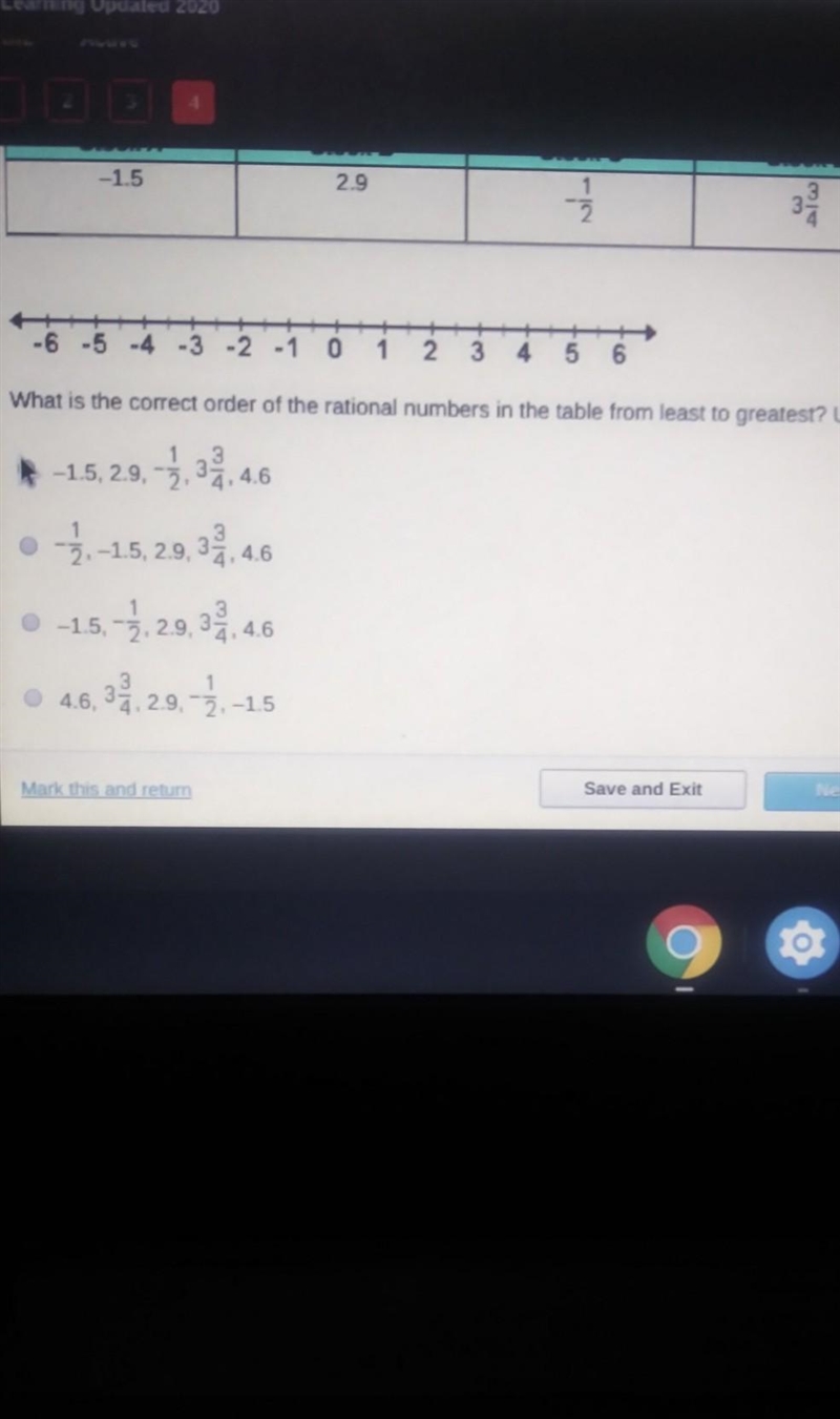 what is the correct order of the rational numbers and table from least to greatest-example-1