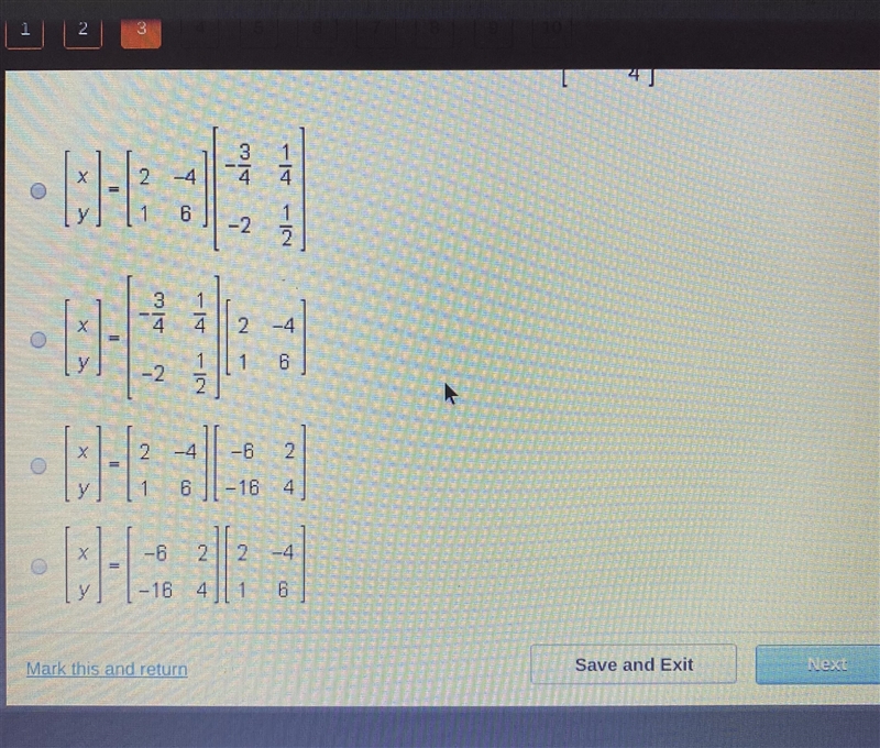 Which equation can be used to solved the matrix equation...-example-2