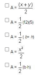 The area, A, of a triangle is one-half the product of the triangle's base and height-example-1