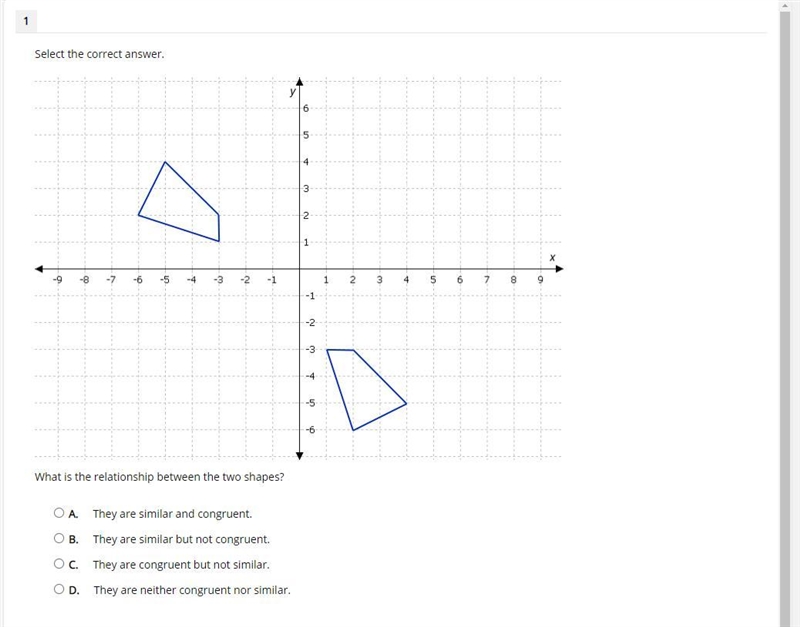 Select the correct answer. What is the relationship between the two shapes? LOOK AT-example-1