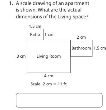 A scale drawing of an apartment is shown. What are the actual dimensions of the Living-example-1