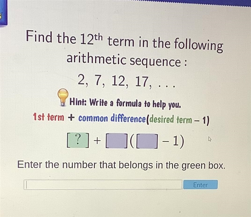 Find the 12th term in the following arithmetic sequence-example-1