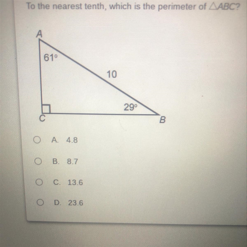 To the nearest tenth, which is the perimeter of ABC. Geometry-example-1