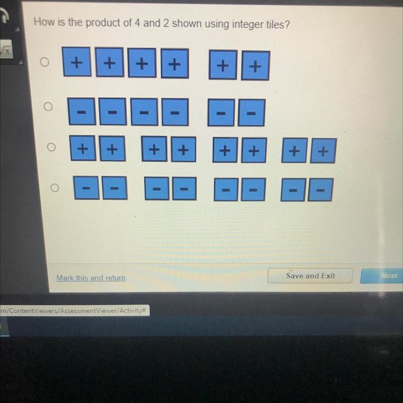 How is the product of 4 and 2 shown using integer tiles? + + + + + + + + + + + + + - JE-example-1