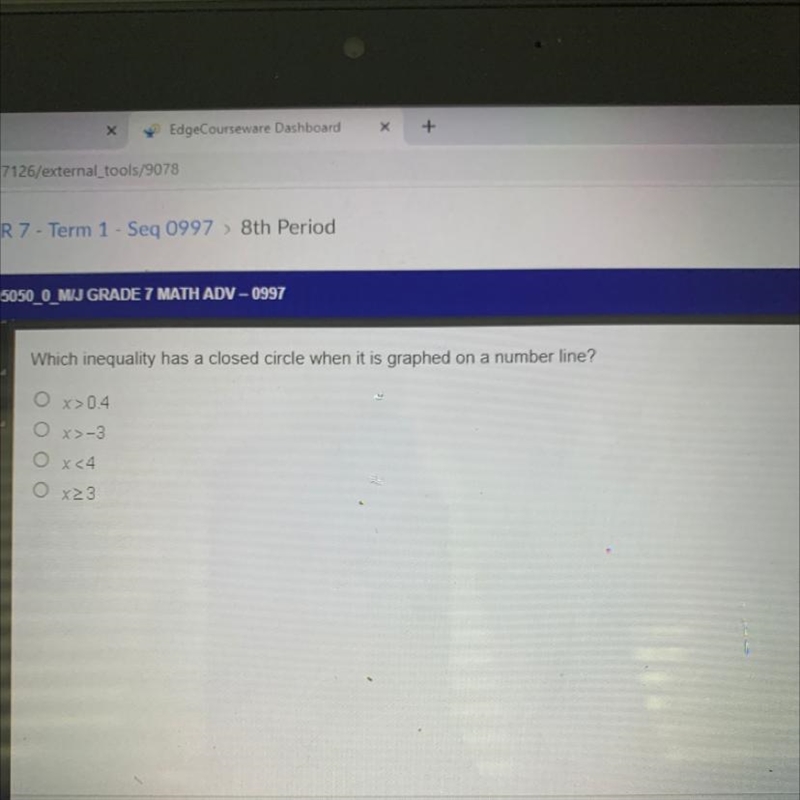 050_O_MIJ GRADE 7 MATH ADV - 0997 Which inequality has a closed circle when it is-example-1