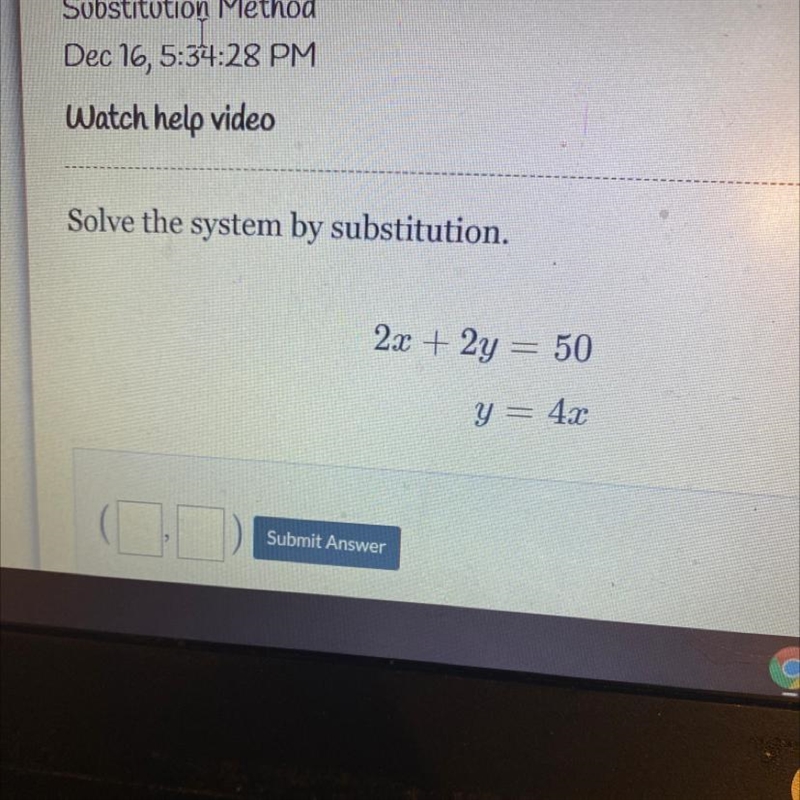 Solve the system by substitution 2x+2y= 50 y = 4x-example-1