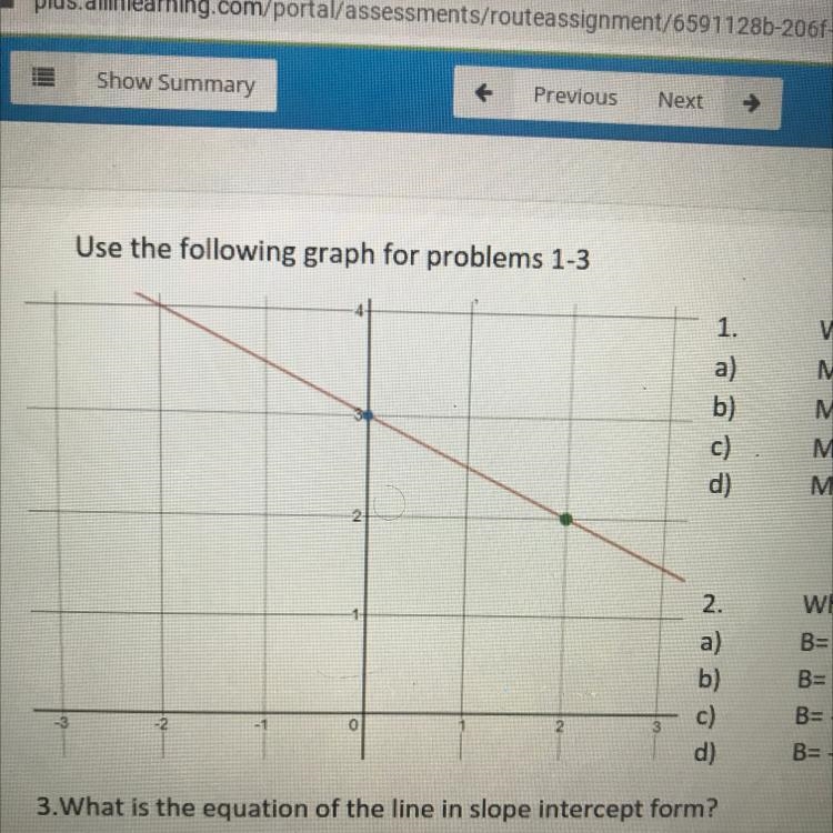 Find the slope and y intercept of the graph . Please help ! Thank you-example-1