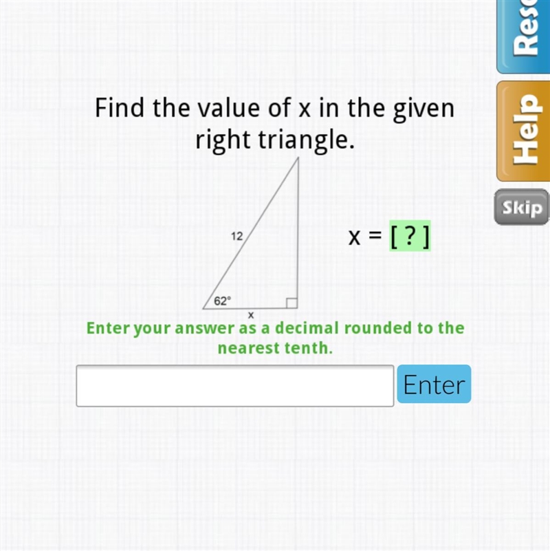 Find the value of x in the given right triangle-example-1