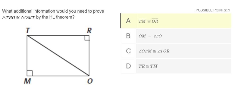 What additional information would you need to prove by the HL theorem?-example-1