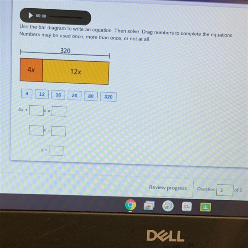 Use the bar diagram to write an equation. Then solve. Drag numbers to complete the-example-1