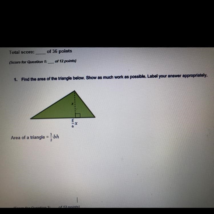 Find the area of the triangle below show as much work as possible leave your answer-example-1