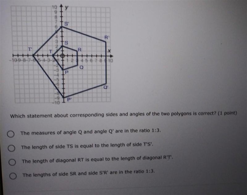 polygon P'Q'R'S'T' shown on the grid below is an image of polygon PQRST after dilation-example-1