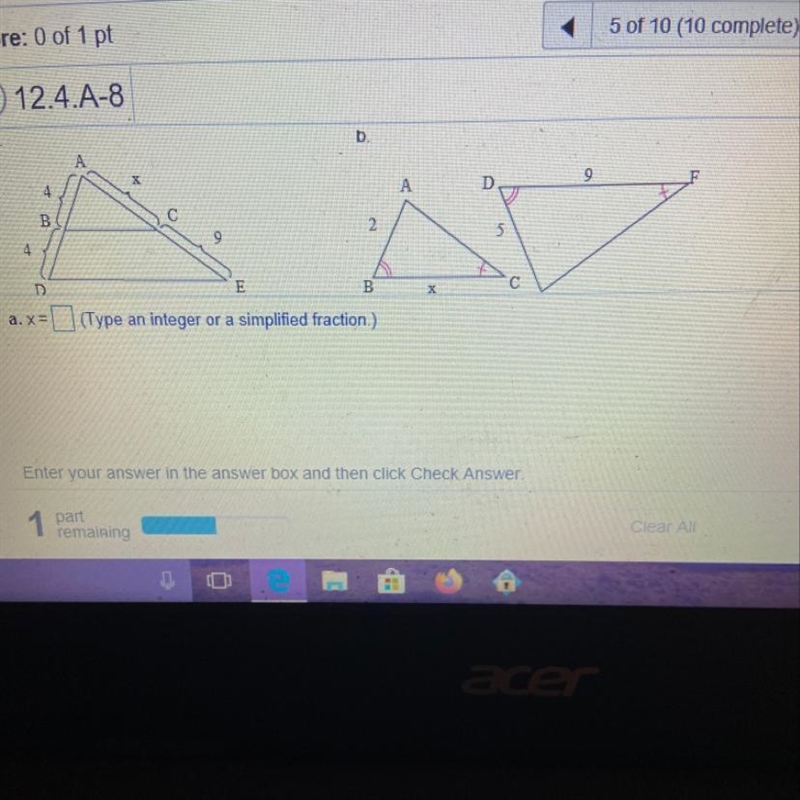 What is the value of x in both a & b?-example-1