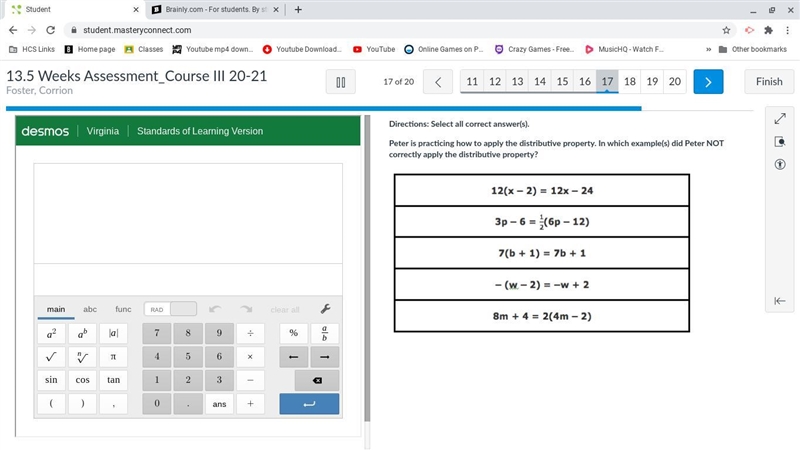 Peter is practicing how to apply the distributive property. In which example(s) did-example-1