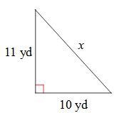 Find the missing side of the triangle. A. √321 yd B. √221 yd C. 3√38 yd D. √21 yd-example-1