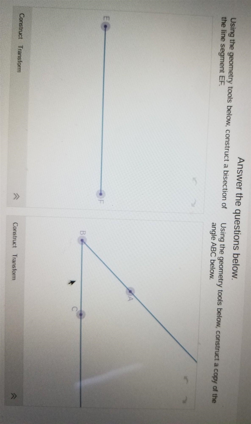 Help. (Math) 1. Using the geometry tools below, construct a bisection of the line-example-1