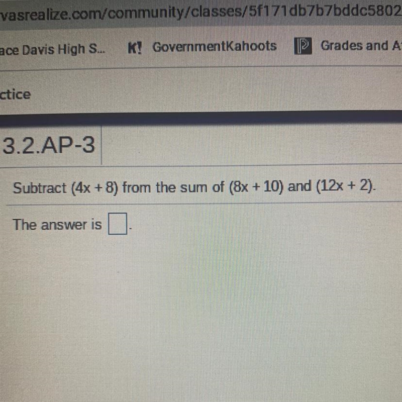 Subtract (4x+8) from the sum of (8x + 10) and (12x+2). Need help ASAP-example-1