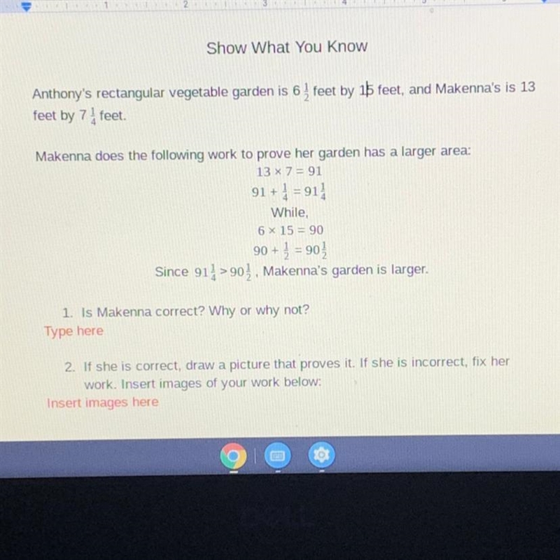 Anthony's rectangular vegetable garden is 6 feet by 15 feet, and Makenna's is 13 feet-example-1