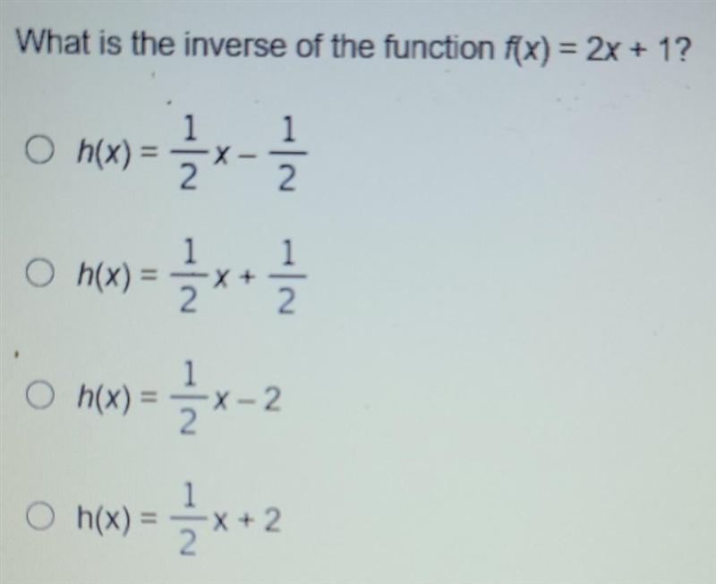 What is the inverse of the function f(x)=2x+1?​-example-1